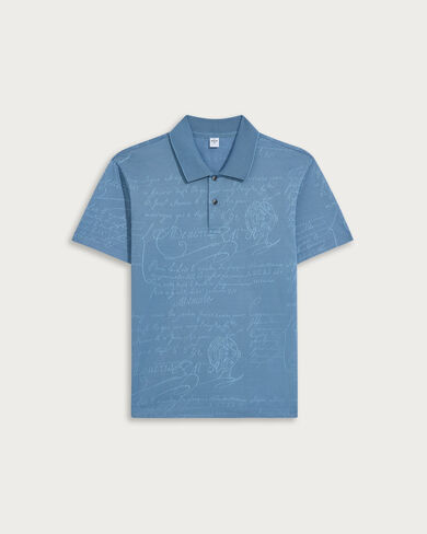 Scritto Pattern Piqu&eacute; Polo, Cornflower Blue, hi-res