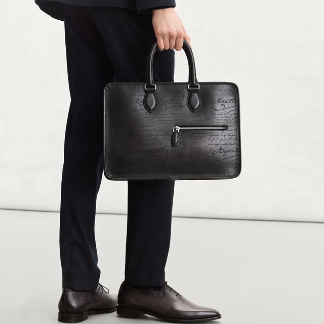 Un Jour Mini Scritto Leather Briefcase, NERO GRIGIO, hi-res 4
