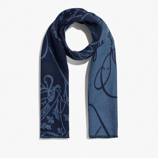 Wool Scritto Scarf, MARINE, hi-res 1