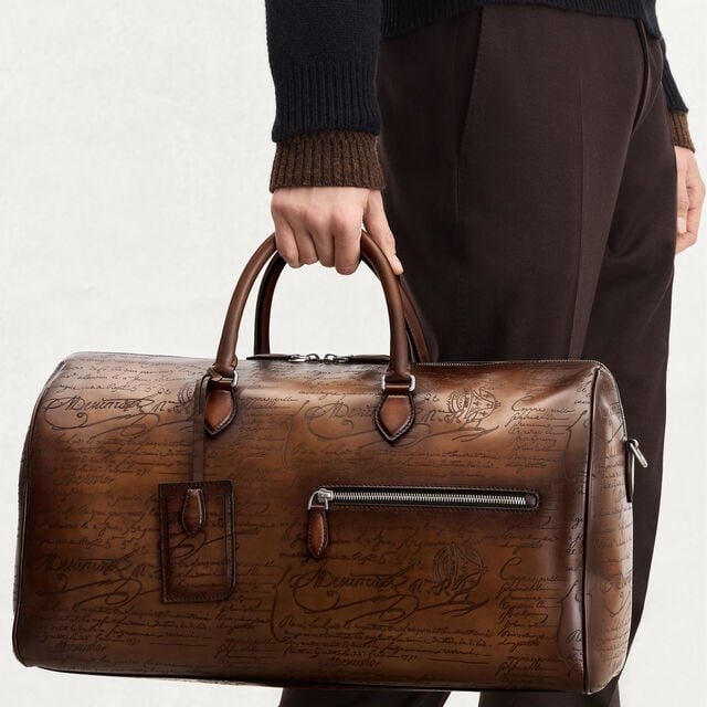 Jour Off MM Scritto Leather Travel Bag, CACAO INTENSO, hi-res 4