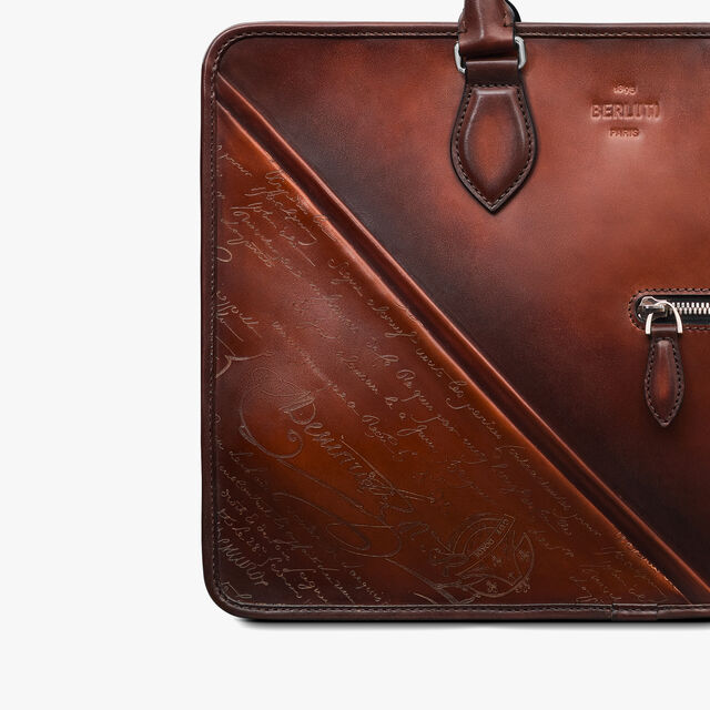 Un Jour Small Scritto Drapé Leather Briefcase, CACAO INTENSO, hi-res 5