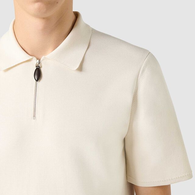 Polo En Coton Et Soie Zippé, OFF WHITE, hi-res 5