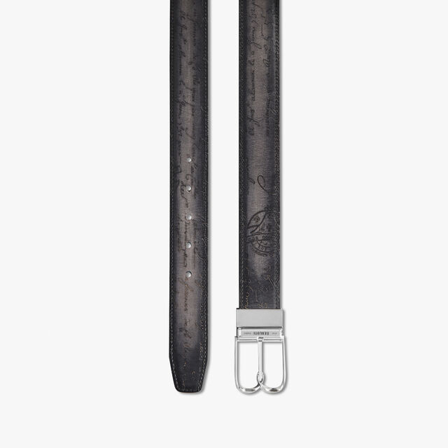 B Volute Scritto leather 35 mm Reversible Belt, MOGANO + NERO GRIGIO, hi-res 3