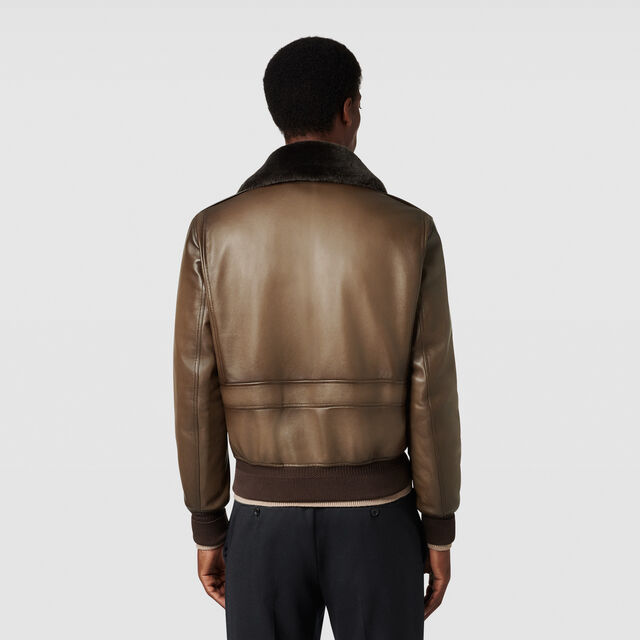 Patina Flight Jacket with Shearling Collar, DEEP SEPIA, hi-res 3