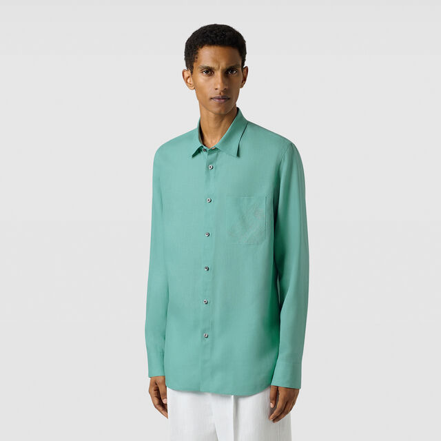 Linen Relaxed Scritto Pocket Shirt, AQUAMARINE, hi-res 2