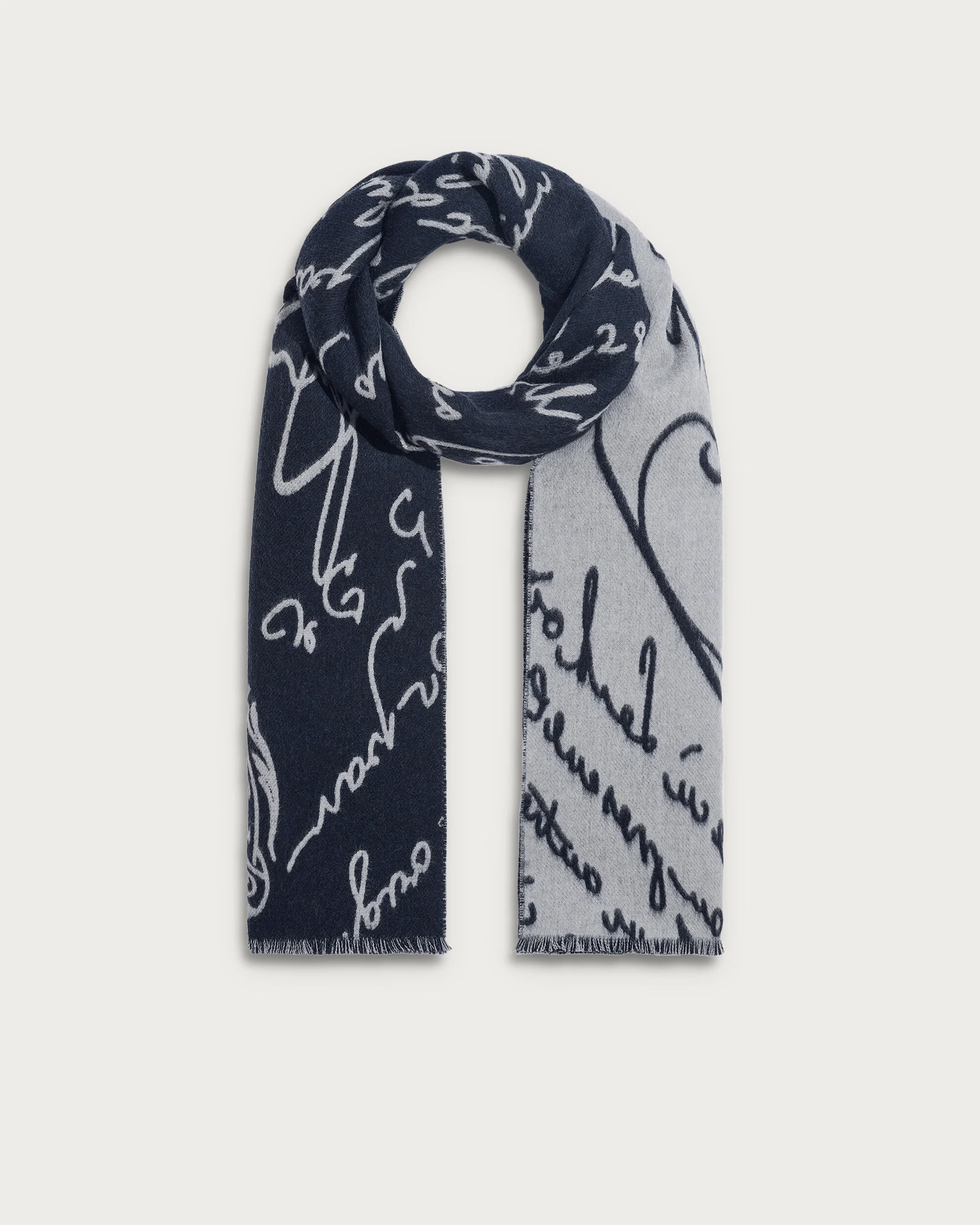 Scritto Pattern Scarf, Marine & Internal Giant Scritto, hi-res