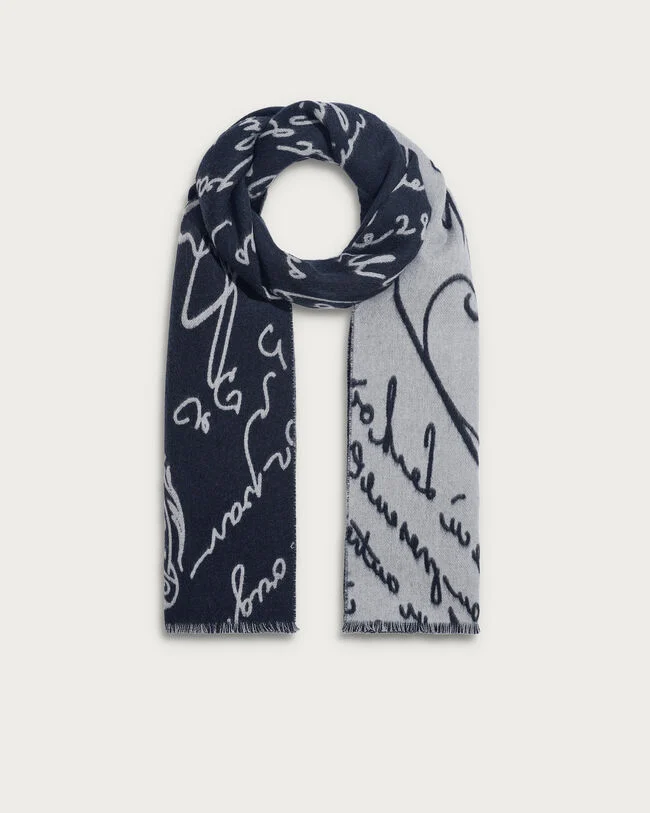 Scritto Pattern Scarf, Marine & Internal Giant Scritto, hi-res