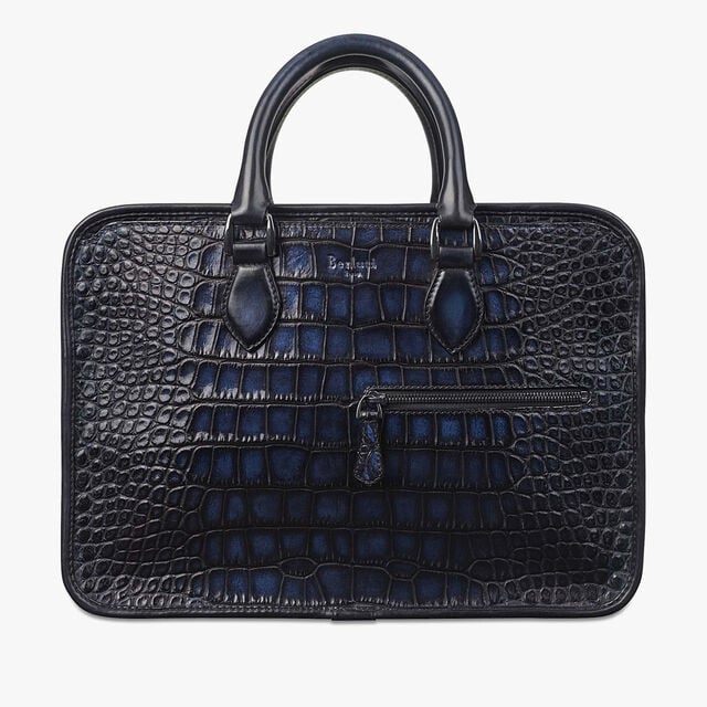 Un Jour Mini Alligator Leather Briefcase, NERO BLU, hi-res 1