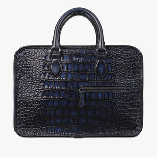 Un Jour Mini Alligator Leather Briefcase, NERO BLU, hi-res