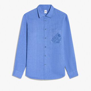 饰有Scritto图纹口袋的亚麻衬衫, SUMMER BLUE, hi-res