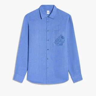 Chemise En Lin Avec Poche Scritto, SUMMER BLUE, hi-res