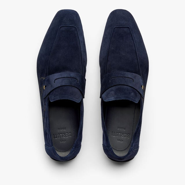 Lorenzo Drive Scritto Camoscio Calf Leather Loafer, NAVY, hi-res 3