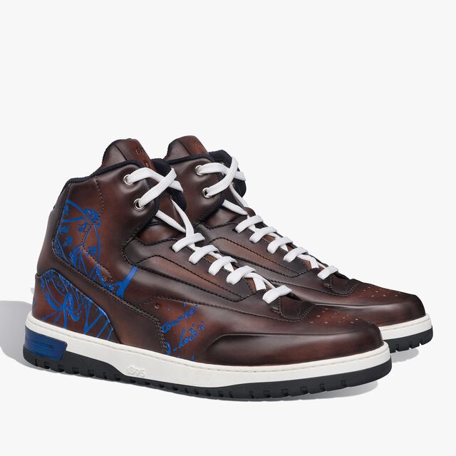 Playoff Scritto Leather Sneaker, MARRONE INTENSO+BLU, hi-res 2