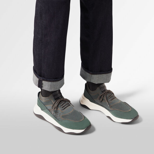 Shadow Scritto Knit And Nubuck Leather Sneaker, STORM GREEN, hi-res 9