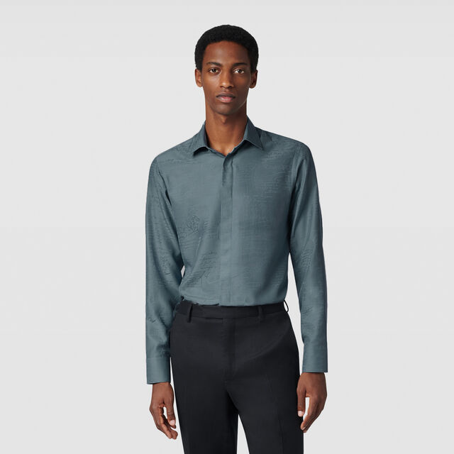 Chemise Andy en Coton et Soie Scritto, TITANIUM BLUE, hi-res 2