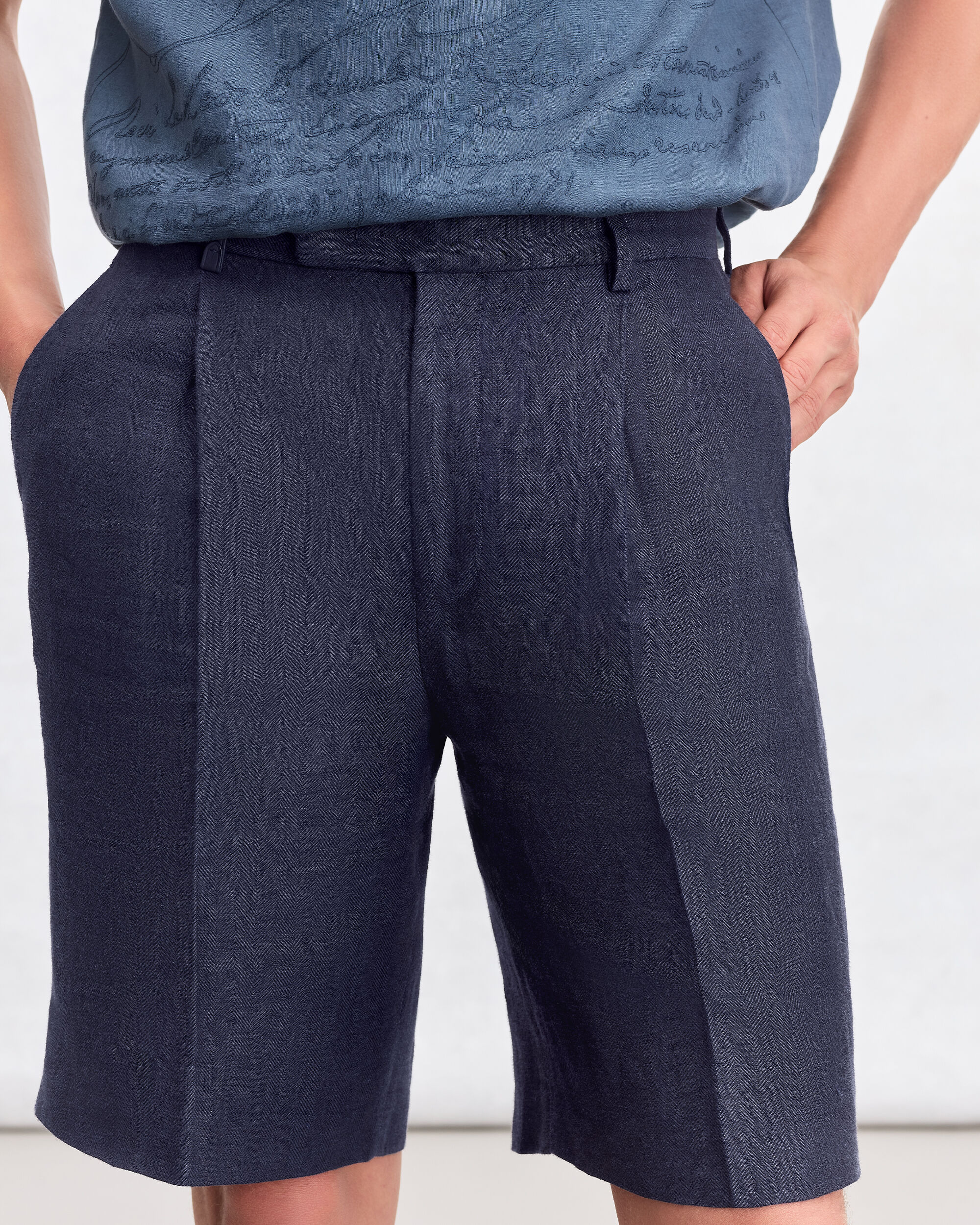 Formal Pleated Shorts, Shades Of Blue, hi-res