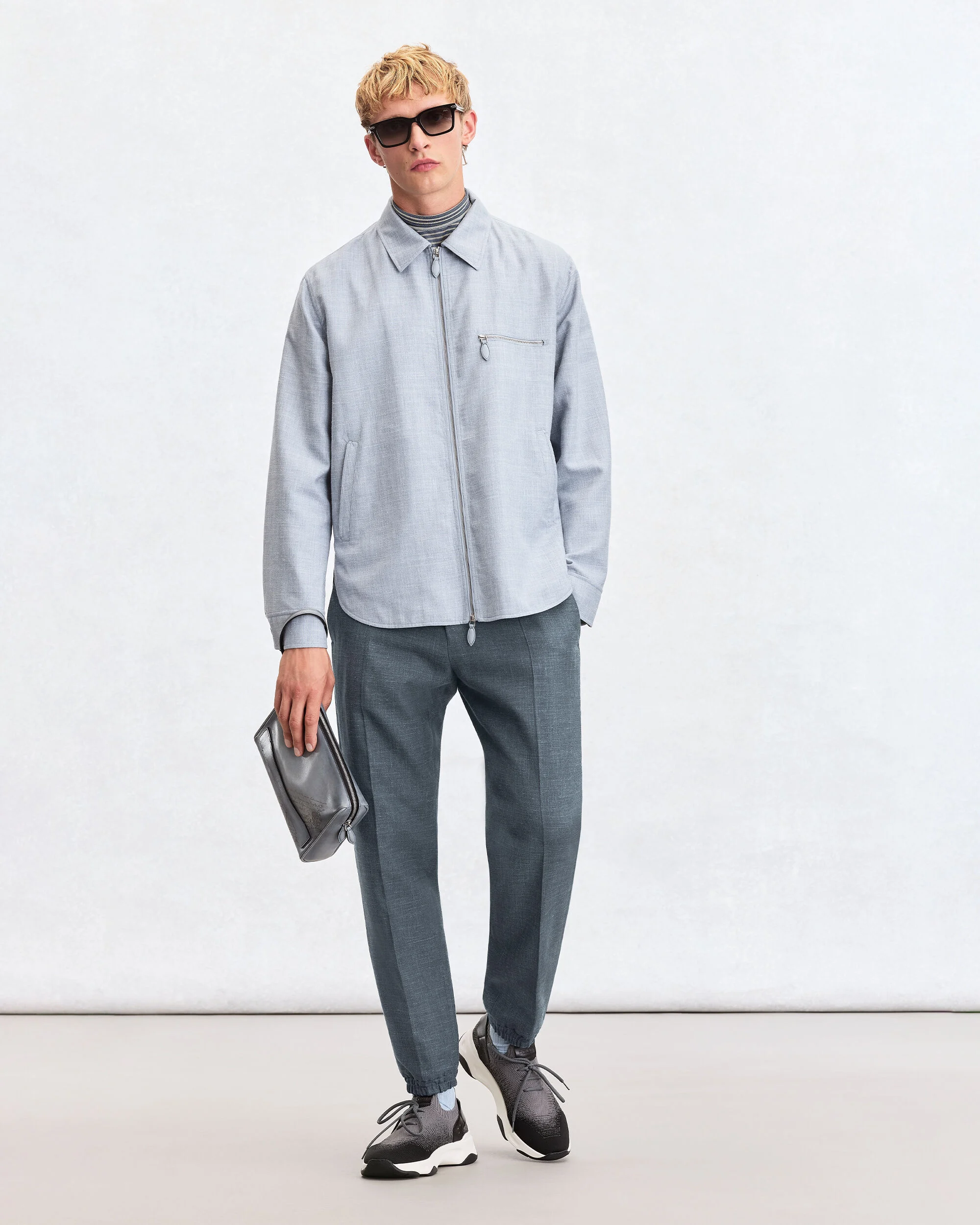 Fast Track Jogpants with Leather Zip-puller, Steel Blue & Cloudy Blue, hi-res