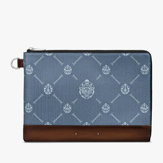 Nino GM Canvas and Leather Clutch, BLUE CHEVRON+CACAO INTENSO, hi-res