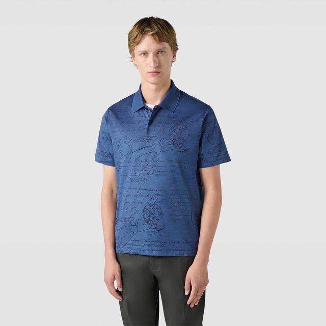 Polo Piqué En Jacquard Scritto, BLEU DE SMALT, hi-res 2