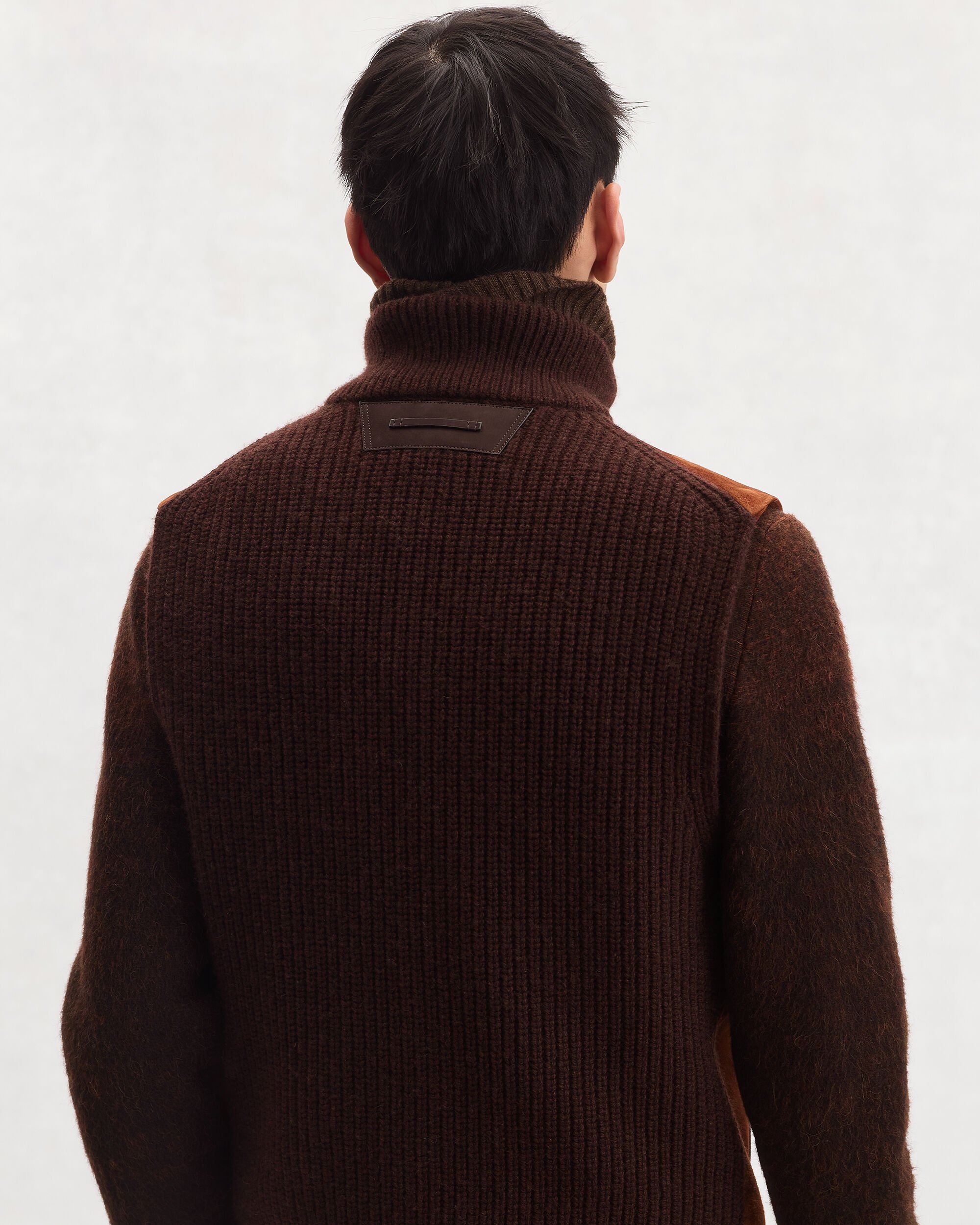 Gilet Mix Mati&egrave;re avec D&eacute;tails en Cuir, Chestnut, hi-res