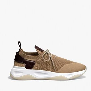 Sneaker Shadow En Scritto Knit Et Cuir, BEIGE, hi-res