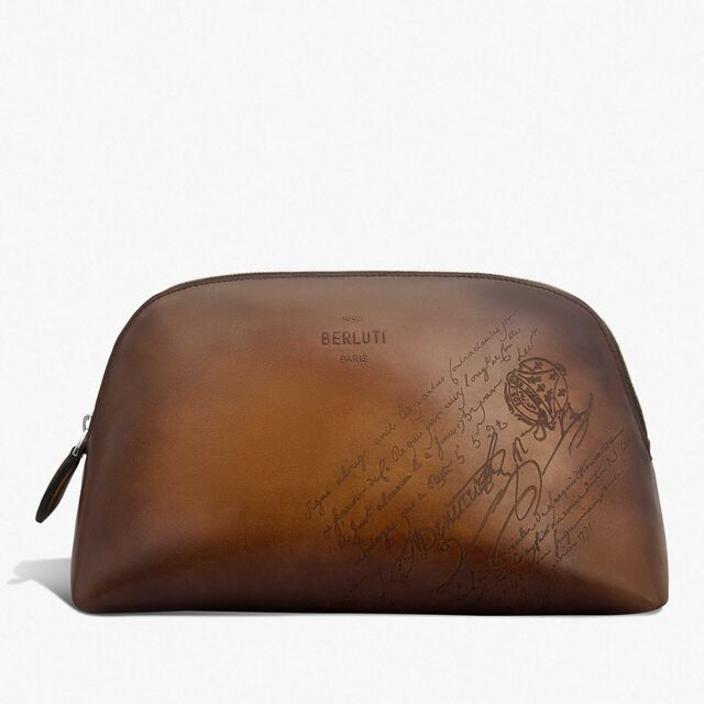 Toujours Soft Pouch Scritto Leather Pouch, CACAO INTENSO, hi-res 1