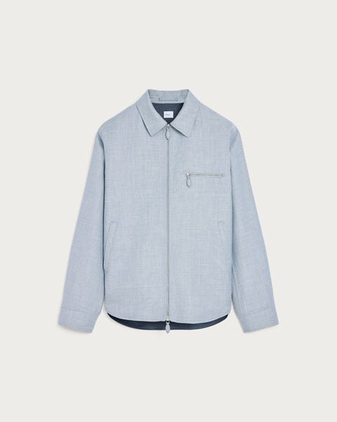 Un Jour Overshirt with Leather Zip-Pullers, Cloudy Blue & Steel Blue & Cloudy Blue, hi-res