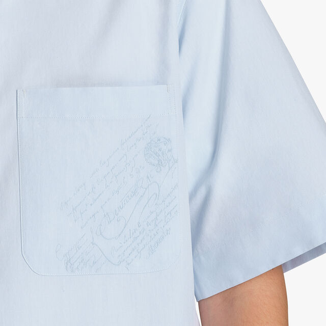 Cotton Short Sleeves Shirt With Scritto Pocket, SKY BLUE, hi-res 5