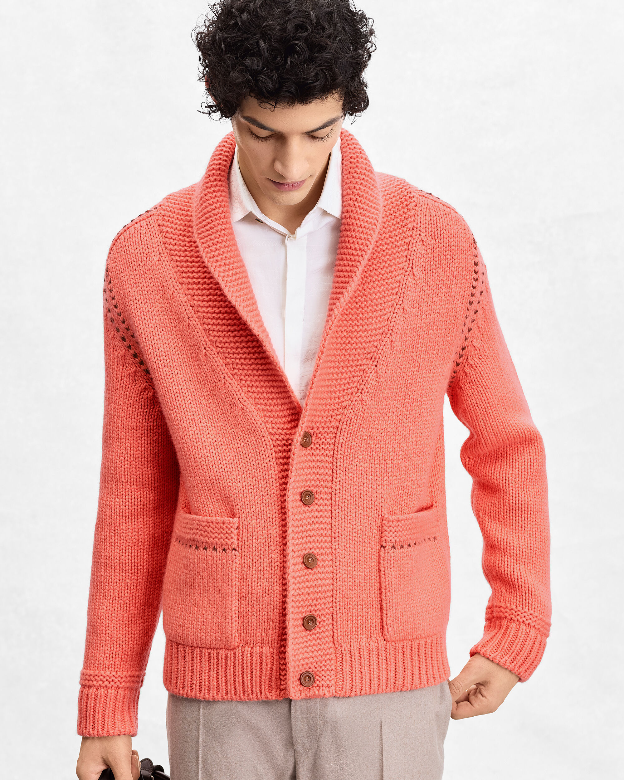 Leather Braiding Cardigan, Coral, hi-res