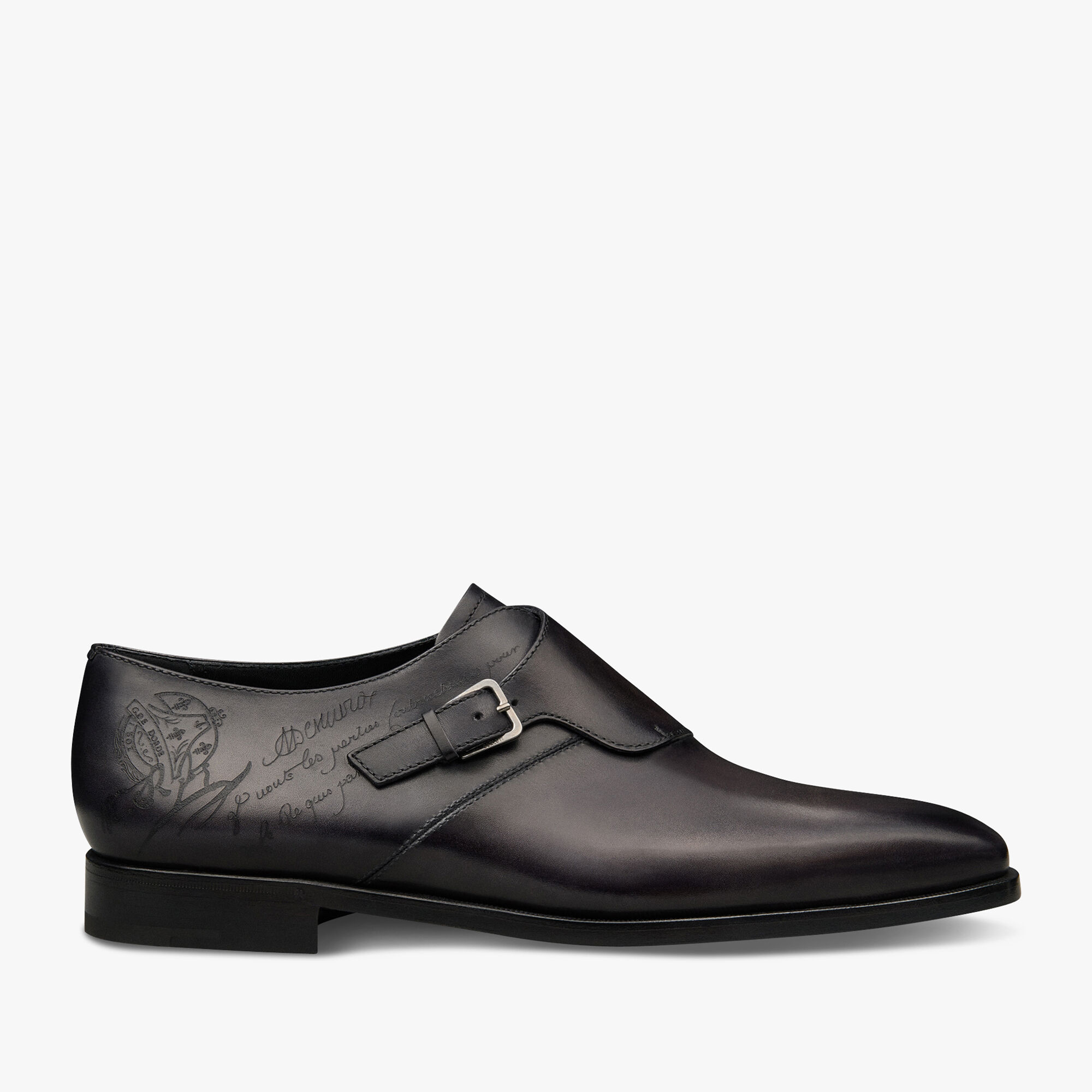 Scars Démesure Scritto Leather Monk Shoe, NERO GRIGIO, hi-res 1