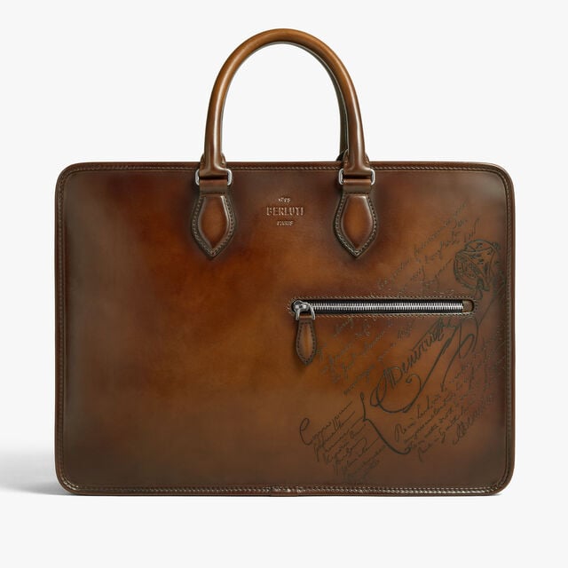Cartable Deux Jours En Cuir Scritto, CACAO INTENSO, hi-res 1