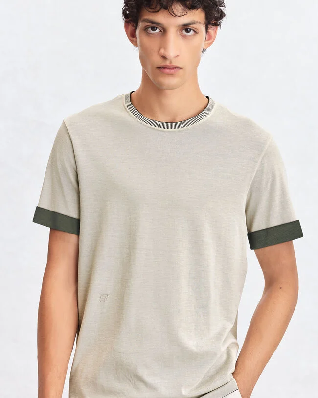 T-Shirt Reversible Bicolore, Ecru & Kaki, hi-res