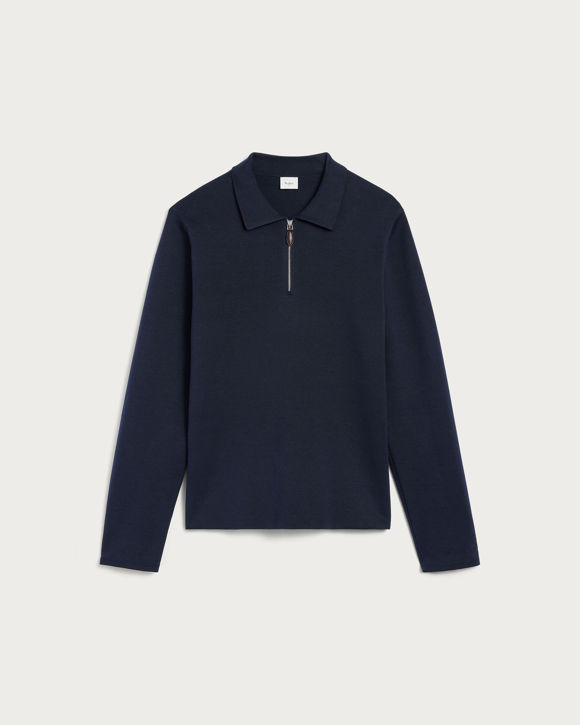 Polo &agrave; Manches Longues avec Tirette de zip en Cuir, Cold Night Blue, hi-res