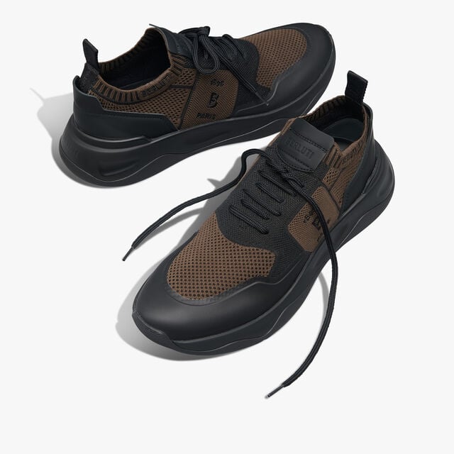 Shadow Rubber Coated Knit And Calf Leather Sneaker, BROWN/BLACK, hi-res 7
