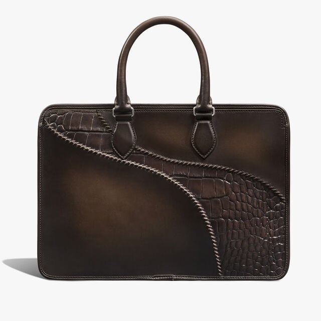 Un Jour Mini Calf And Alligator Leather Briefcase, VIGOGNA, hi-res 3