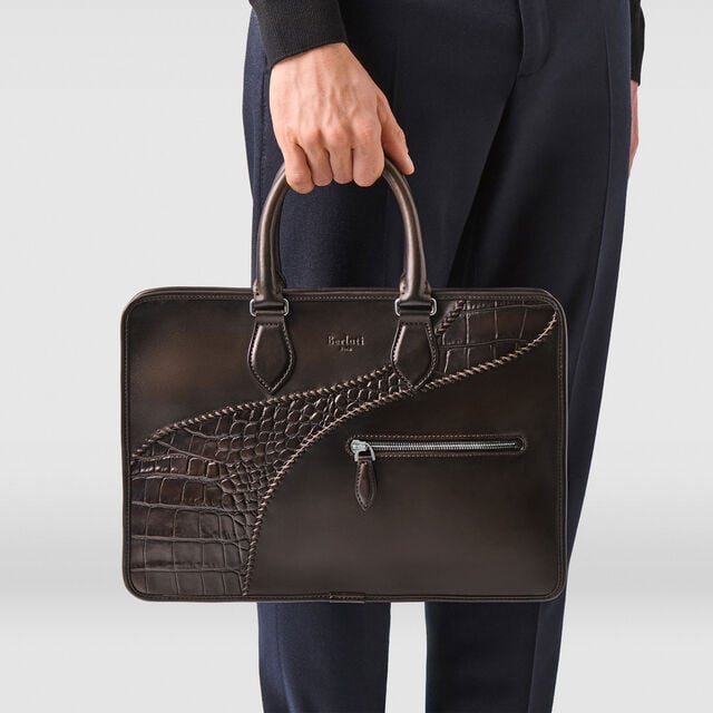 Un Jour Mini Calf And Alligator Leather Briefcase, VIGOGNA, hi-res 8