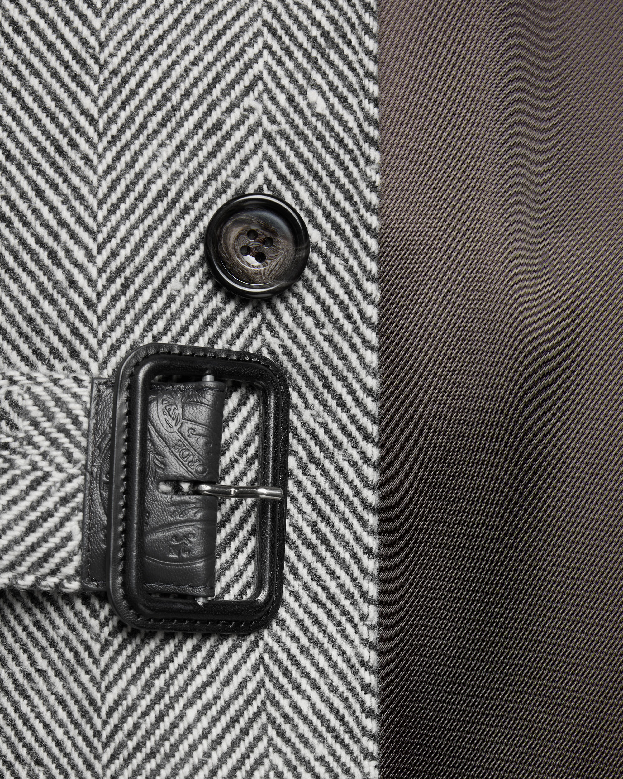 Herringbone Foresti&egrave;re Coat with Leather Details, Grey Melange, hi-res