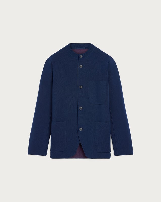 Foresti&egrave;re en Maille Bicolore avec D&eacute;tails en Cuir, Navy & Purple, hi-res