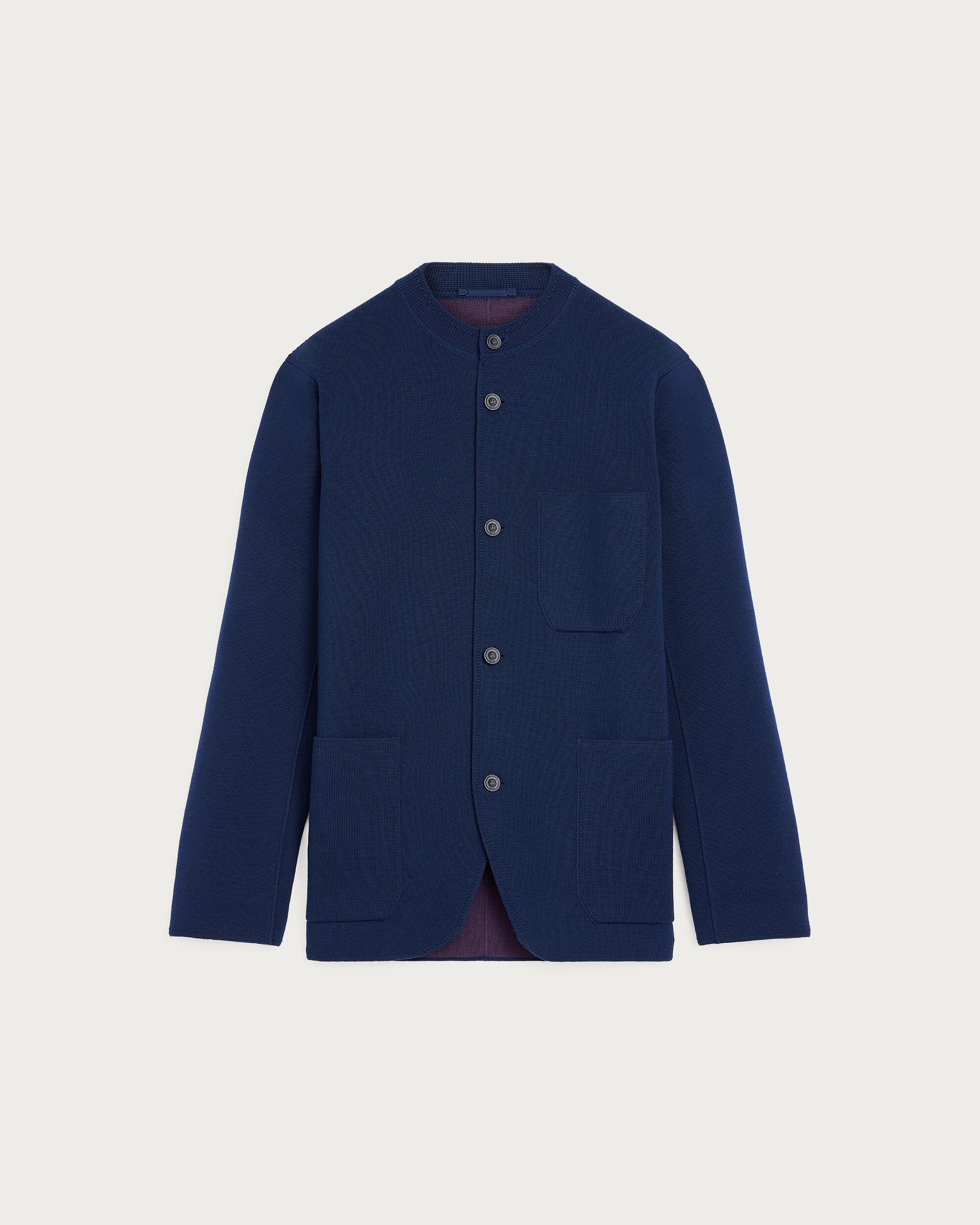 Bicolor Knitted Foresti&egrave;re with Leather Details, Navy & Purple, hi-res