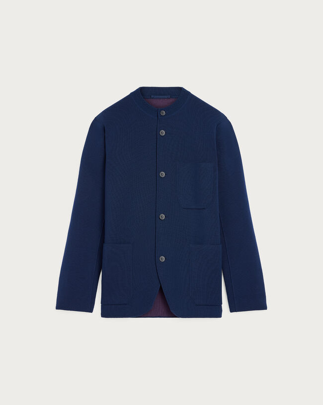 Bicolor Knitted Foresti&egrave;re with Leather Details, Navy & Purple, hi-res