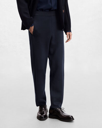 Shadow Pants with Leather Details, Navy, hi-res