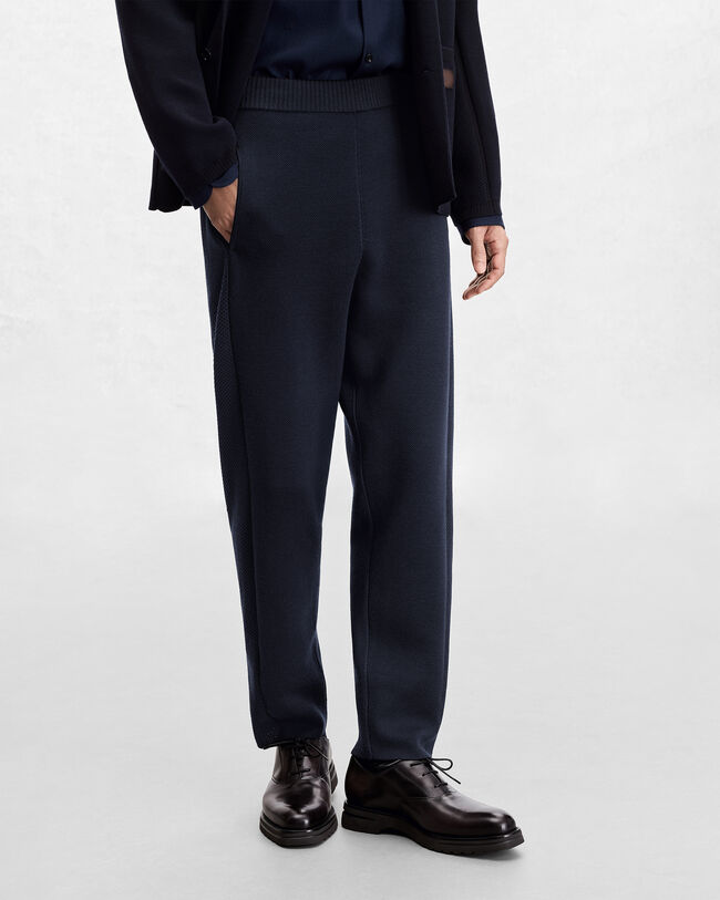 Shadow Pants with Leather Details, Navy, hi-res