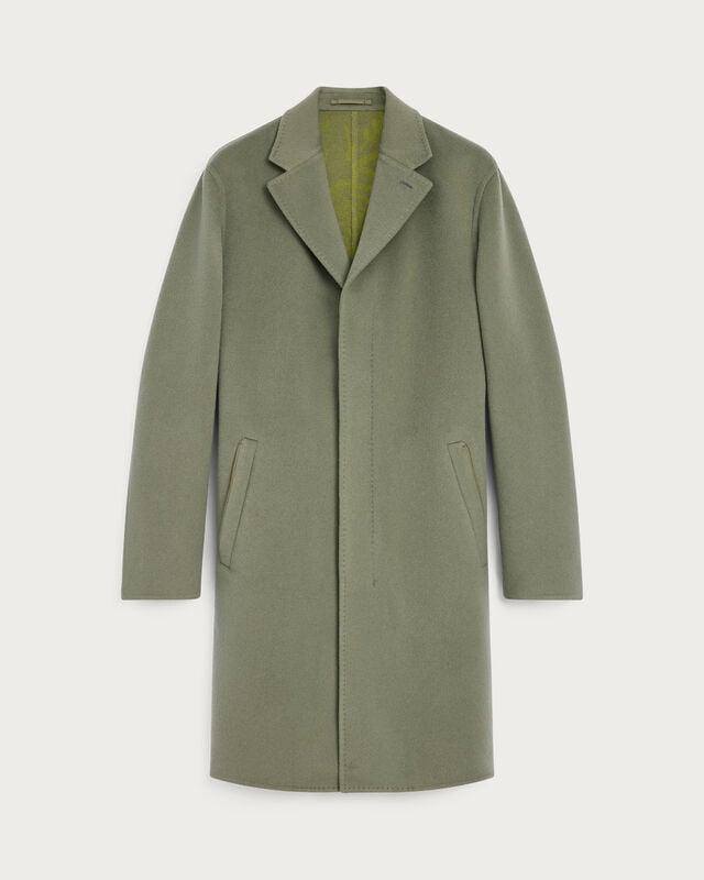Double Face Coat with Leather Details, Kaki & Internal Giant Scritto, hi-res