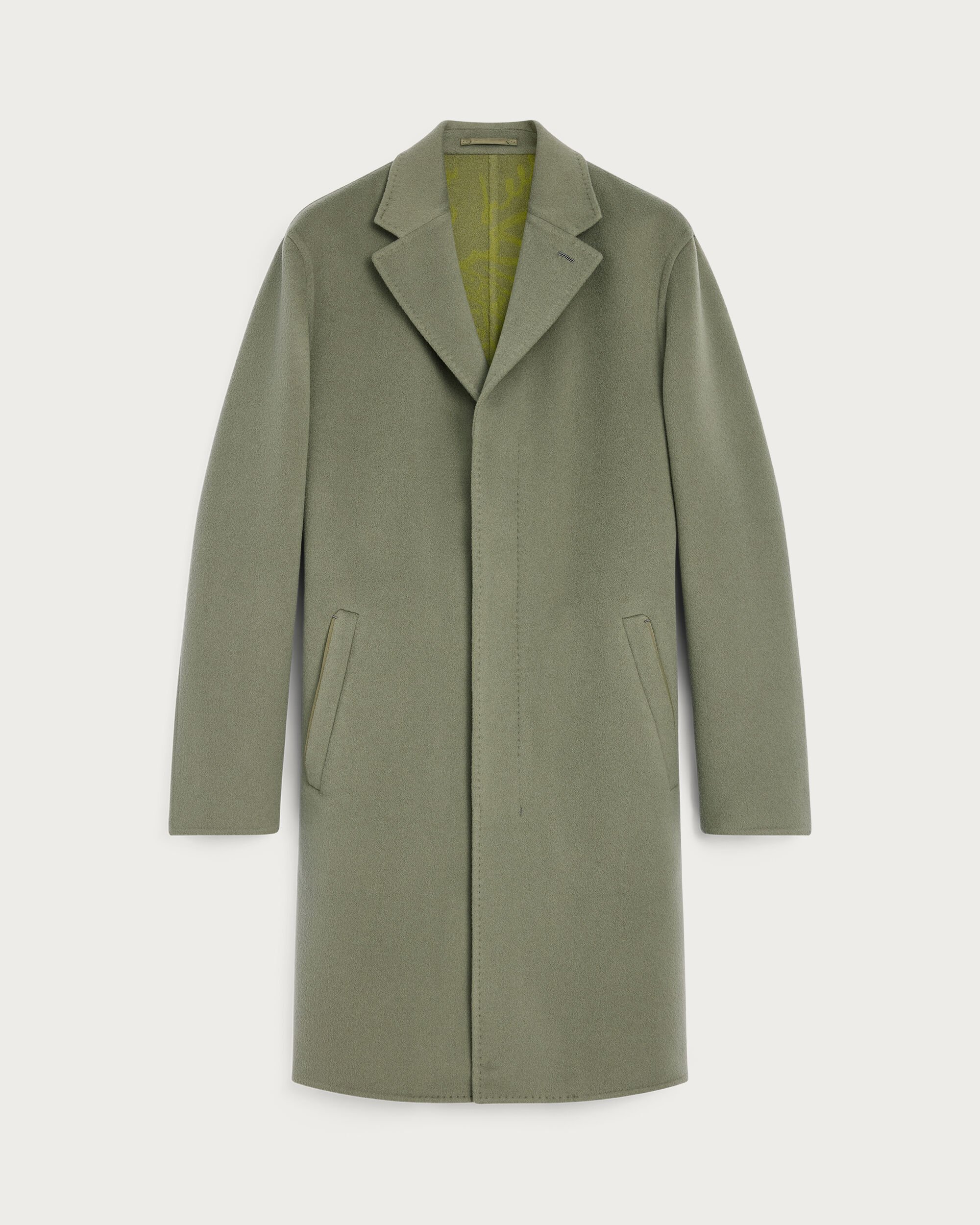 Double Face Coat with Leather Details, Kaki & Internal Giant Scritto, hi-res