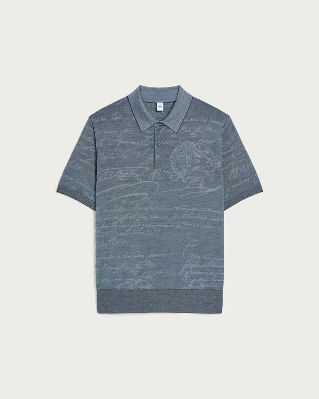 Light Scritto Pattern Polo, Dark Green, hi-res