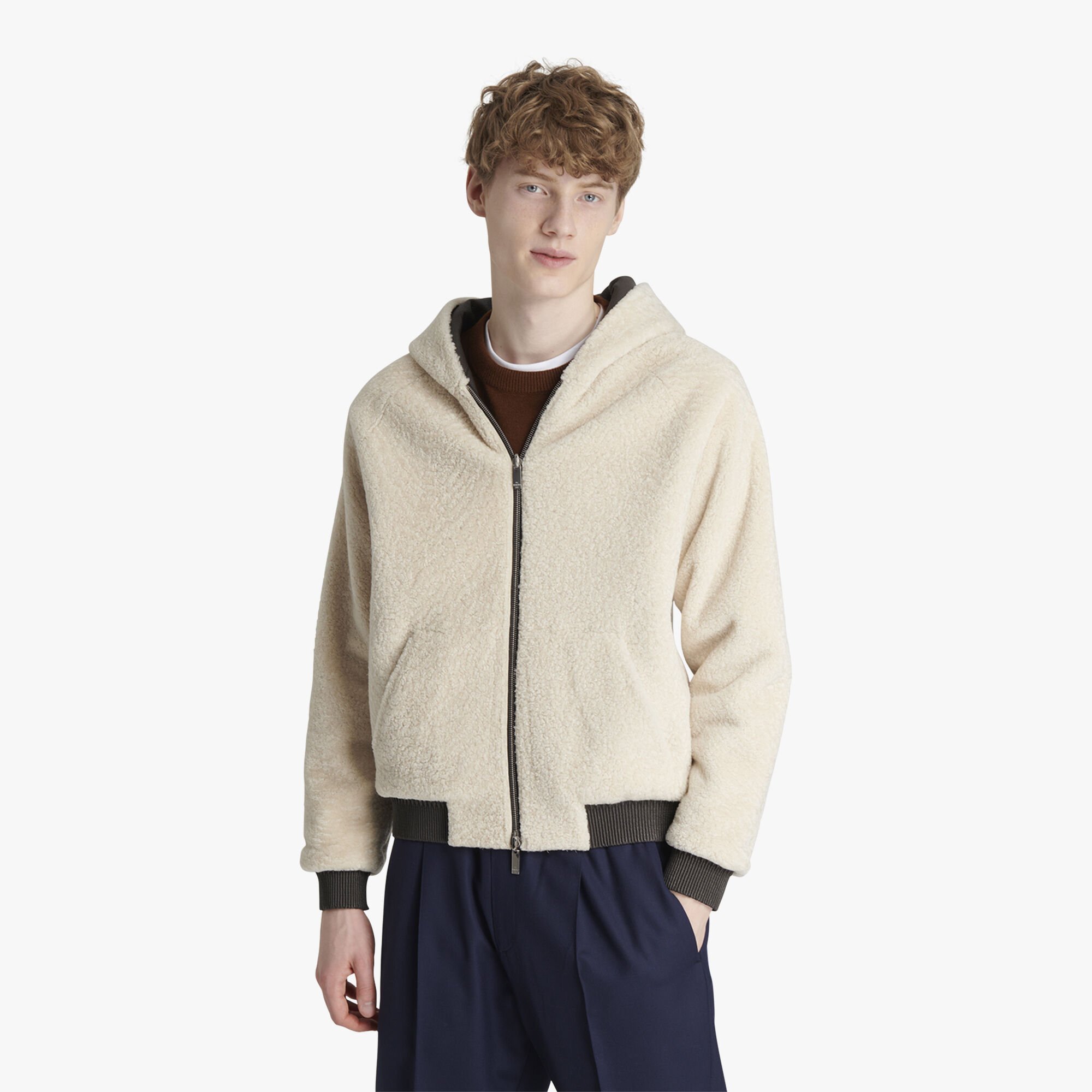 Reversible Grained Leather Hoodie With Shearling Berluti