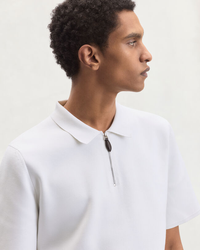 皮革拉链头Polo衫, Off White, hi-res