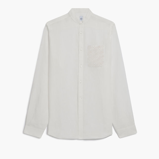Linen Officer Collar Shirt, WHITE, hi-res 1