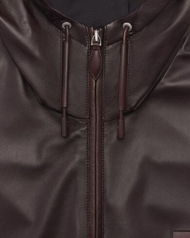 Blouson à Capuche en Cuir Fly Ultraléger, Chocolate Brown, hi-res