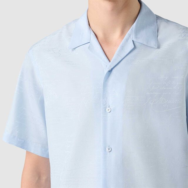 Cotton Silk Scritto Short Sleeves Shirt, SKY BLUE, hi-res 5